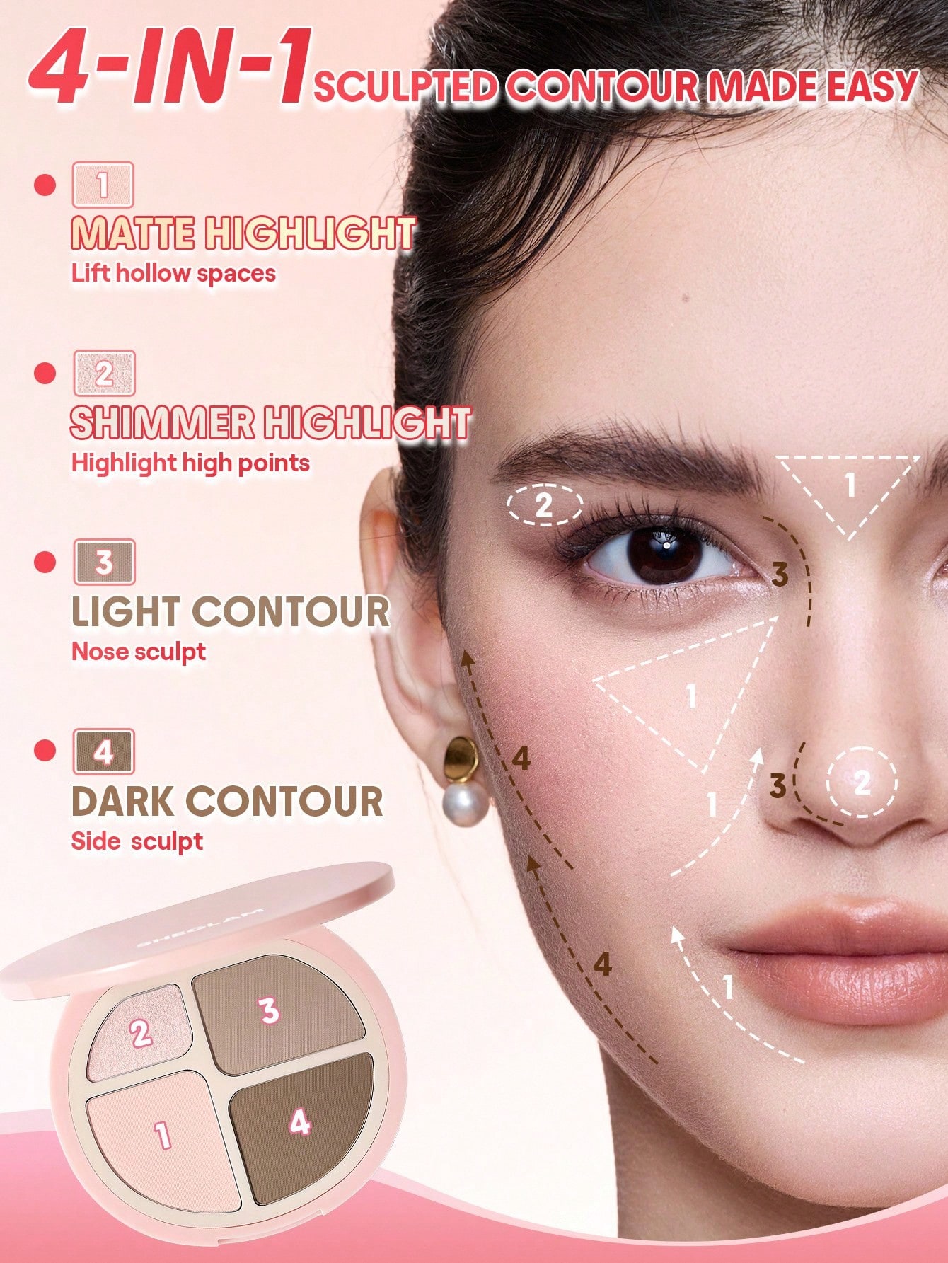 SHEGLAM Hypersculpt باليت إبراز وتحديد-Cool, لوحة متعددة الاستخدامات مطفية للإضاءة والهايلايتر والبلاش والكونتور وظلال العيون