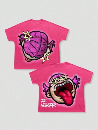 Street Life Camiseta de manga corta con cuello redondo y estampado minimalista para hombre