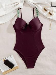 Swim Chiccia 1 Peça Maiô com Enchimento Embutido e Armação, Cor Sólida, Elegante para Praia, Festa na Piscina