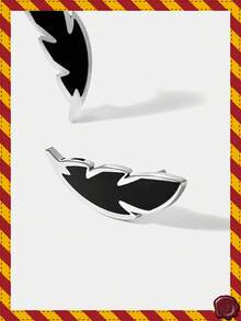 HARRY POTTER X SHEIN 魔法银色羽毛耳环 - 1 对哈利·波特主题配饰，献给巫师和女巫爱好者 - 黑色 - 查看 2
