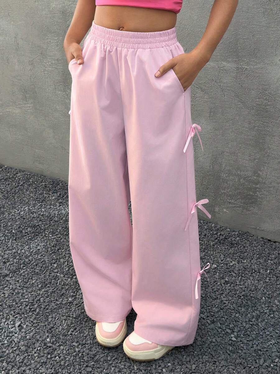 Coolane Kids Tween Girls Fall/Winter Elastic Waist Tie-Belted Utility Pants With Pockets And Bowknot, Christmas ,New Year ,Party,Chic