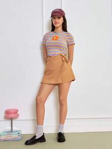 SHEIN 青少年女孩圍裹側繫帶燈芯絨裙裤