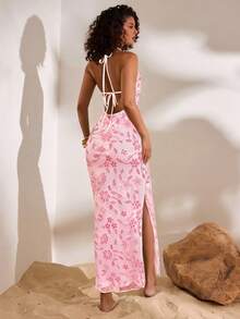 Opulessa 女式纯色串珠露背吊带连衣裙 - 綠色 - 查看 2