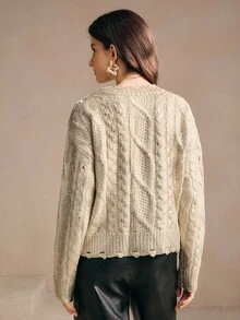 Anewsta Sweater Leher Bulat Motif Telinga Gandum Klasik Elegan dan Kasual, Cocok untuk Musim Gugur/Musim Dingin, Natal, Tahun Baru, Pesta - Perunggu - View 3