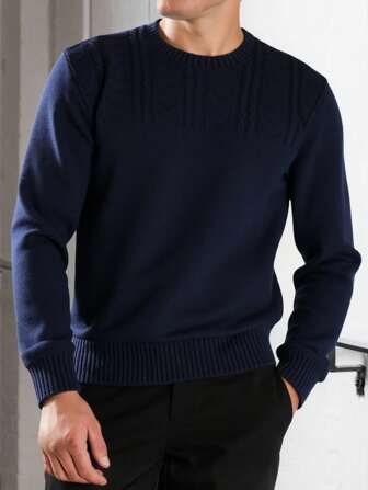Men Rib Knit Crew Neck AW Fashion Regular Sweater