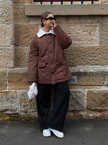 Livesso Casaco parka grosso casual com gola e bolsos, manga comprida, patchwork, acolchoado, para mulheres, outono/inverno