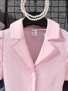 1pc Tween Girls Elegant Little Princess Style White Short Sleeve Multi-Layer Ruffle Cake Dress, Spring/Summer Fashion Dress For Girls Unique Dresses For Girls Pretty Dresses For Girls School Girl Dress Teen Girl Clothes Dress Button - Pink - View 6