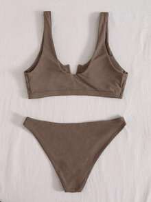 Swim Basics 夏季海灘V字有鋼圈胸墊泳衣套裝，游泳衣 - 摩卡棕 - 查看 3