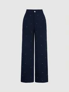 SHEIN MOD Pantaloni con dettagli in strass neri per appuntamenti, vacanze, feste, costumi traforati, pantaloni con strass, stile gotico