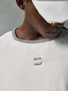 NEON BLANC Men's Casual Patchwork Side Round Neck Raglan Sleeve Top, Autumn - White - View 5