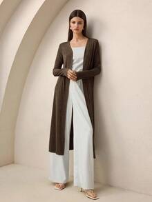 BizChic Women's Autumn Cardigan, Long Open Front Knitted Sweater Coat, Casual Office Business Wear, Basic Style,Fall - Brown - View 7