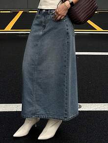 DAZY 女士休闲牛仔A字裙，秋季款 - 藍色 - 查看 3