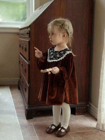 Vintaside Kids 女宝宝乡村风可爱动物印花灯芯绒长袖连衣裙，时尚百搭，适合春秋冬季