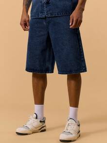 Musero Longline Baggy Style Washed Denim Shorts Only Button Fastening Belt Loop Detailing Spring Summer Vacation Holiday