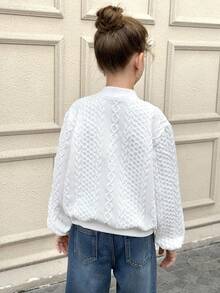 SHEIN 秋冬款青少年女孩休闲时尚麻花针织提花圆领拉链棒球夹克外套