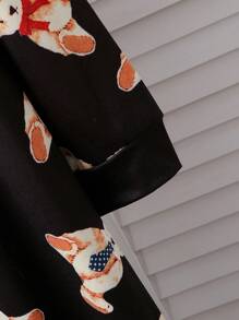 Men's Black Minimalist Cute Bear Pattern Long Sleeve Jumpsuit Loungewear Family Pajama Sets, Fall