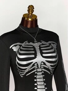 Amplova Mono de manga larga con estampado de esqueleto para talla grande de Halloween - Negro - Ver 5