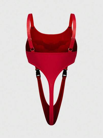 Goth Gothic Bat Print Backpack Buckle Sexy Bodysuit, Halloween