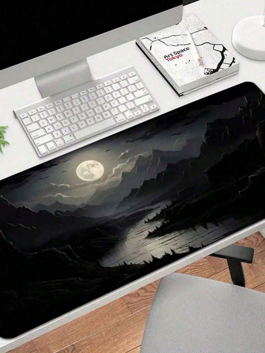SHEIN 1Pc Large Night Moonlight Scene Rectangular Rubber Mouse Pad - Non-Slip, Washable, Waterproof For E-Sports, Studying, Office Use, School Season - Multicolor - View 1