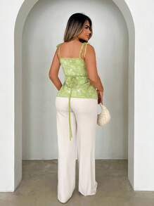 Xyvia 女士夏季提花亮片设计优雅吊带背心 - 綠色 - 查看 2