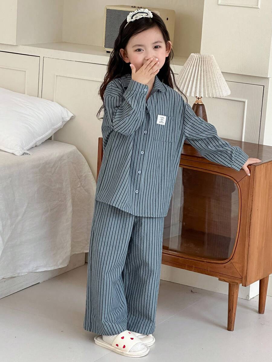 DAZY 2 件套年轻女孩休闲长袖上衣和裤子套装，家居服秋冬 - 藍色 - 查看 1