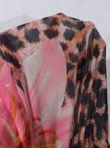 Swim Lushoire 2025 Women Leopard & Floral Print Short Sleeve Loose Dress, Summer Vacation