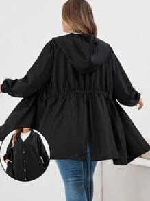 SHEIN CURVE+ Plus-Size Women's Black Mid-Length Trench Coat Winter Fall Autumn/Autumn /Winter