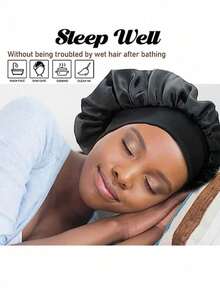 SHEIN 1Pc/2Pcs Silk Bonnet For Sleeping, Satin Hair Bonnets, Soft Elastic Band Silk Sleep Cap, Silk Hair Wrap For Curly Hair (Black Gold) - Multicolor - View 9