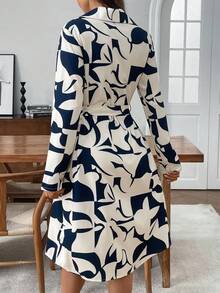 EMERY ROSE Váy midi họa tiết hình học, tay dài, hàng khuy đơn giản dành cho nữ, mùa thu - Nhiều màu - Xem 2