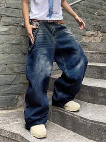 Manfinity EMRG 男式休闲洗水宽松牛仔裤 - 藍色 - 查看 4