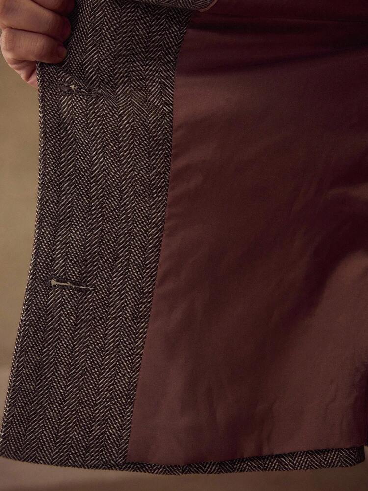 ヘリンボーン柄 エレガントゴールドボタン装飾ウエストベルトジャケット