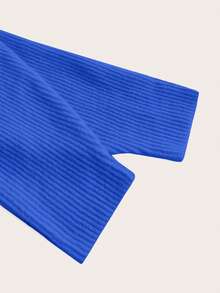 EURMUSE Y2K Grunge Drop Shoulder Open Front Crop Cardigan Without Tube Top - Blue - View 9