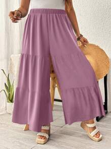 EMERY ROSE Quần ống rộng cạp chun màu trơn cỡ lớn cho nữ - Bụi tím - Xem 1