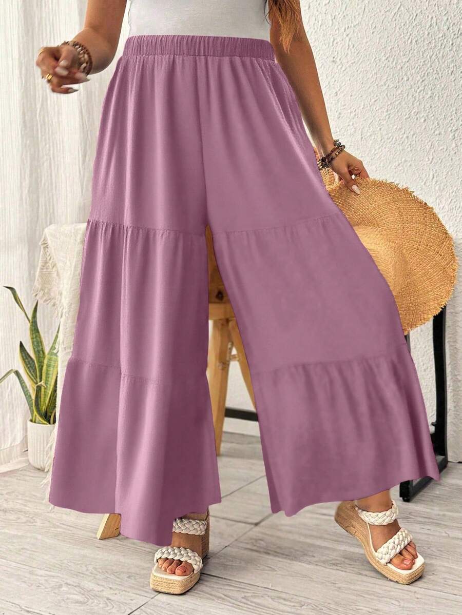 EMERY ROSE Quần ống rộng cạp chun màu trơn cỡ lớn cho nữ - Bụi tím - Xem 1