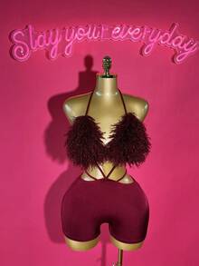 Slaydiva Hàng mới về mùa hè 2025, Thích hợp cho tiệc sinh nhật, Trở lại trường, Phong cách trường học, Trang phục hàng ngày, Thường ngày, Kỳ nghỉ, Du lịch du thuyền, Bãi biển, Tắm nắng, Thời trang, Trang phục đường phố, Câu lạc bộ gợi cảm, Cà vạt cổ yếm, Hở lưng, Cạp chun, Vải lông, Vải dệt kim lấp lánh màu đỏ rượu, Bộ đồ liền thân bó sát gợi cảm, Bộ đồ liền thân bó sát dành cho nữ - Màu Đỏ Sâu - Xem 4