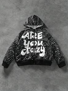Manfinity EMRG Sudadera con capucha estampada con letras 3D, de corte holgado y estilo urbano, en color negro y blanco, para otoño - Negro - Ver 3