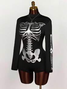 Amplova Mono de manga larga con estampado de esqueleto para talla grande de Halloween - Negro - Ver 3