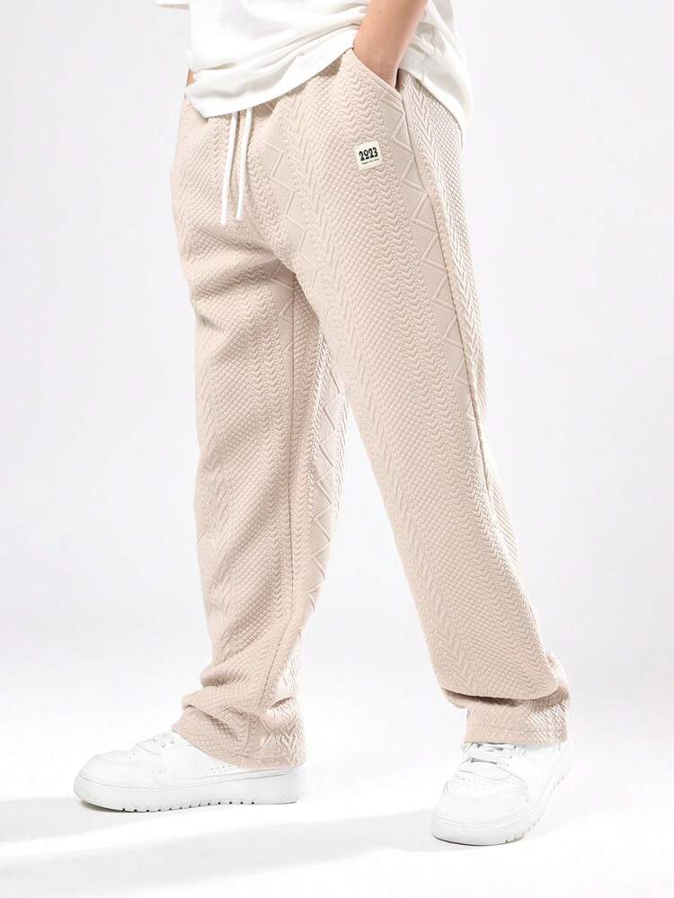 Textured Zig Zag Pattern Pants With Drawstring And Pockets