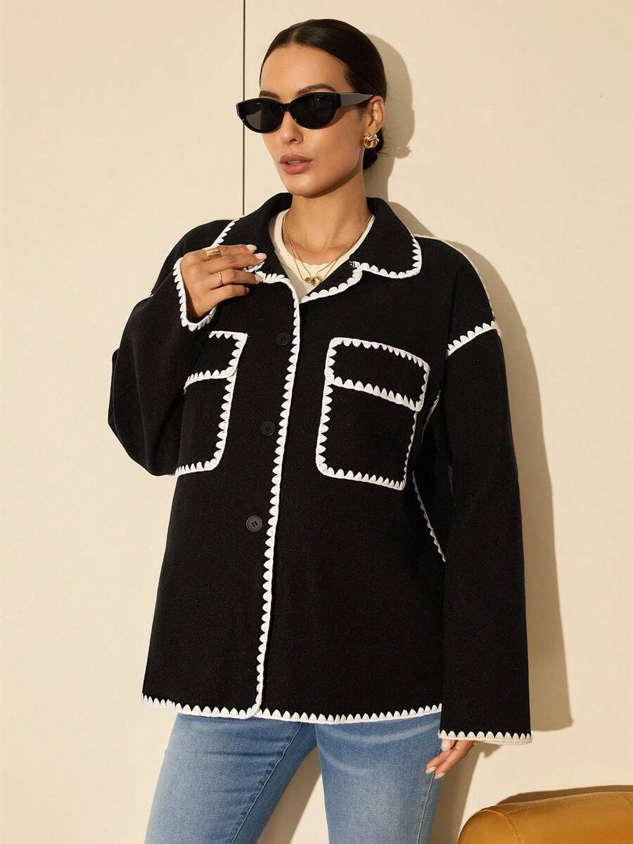 MaterniWear 孕妇装、工作装、商务休闲装、秋季宽松长袖纽扣外套,适合日常穿着 - 黑色 - 查看 1