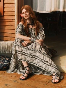 Styleloop 女士平底凉鞋，波西米亚风格，复古美式，波西米亚风，西部音乐节，派对装 - 黑色 - 查看 12