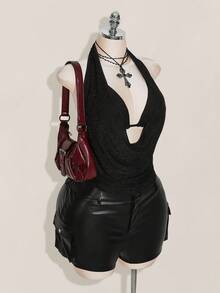 SHEIN ICON Bộ 2 áo ba lỗ hở lưng lấp lánh cho nữ cỡ lớn, đi biển, tiệc tùng Hawaii - màu đen - Xem 6