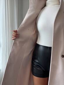 Elenzga معطف أنيق طويل بدون أكمام وياقة عالية للنساء باللون البيج، مناسب للخريف والشتاء وأعياد السنة الجديدة وعيد الشكر وعيد الميلاد - لون مشمشي - مشاهدة 7