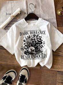 EMERY ROSE Plus Size White Graphic Short Sleeve T-Shirt, Streetwear Style, Cute Summer Top - White - View 1