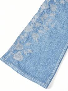 Ellevyn Women's Faux Denim Print Knit Elastic Waist Metallic Zipper Embroidered High Waist Elegant Casual Pants, Spring/Summer - Blue - View 11