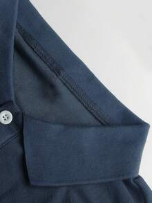 Manfinity Homme 男士海軍藍長袖 Polo 衫，純色鈕扣休閒百搭秋季商務休閒辦公 Polo 衫，適合秋季，正式場合 - 藏蓝色 - 查看 4