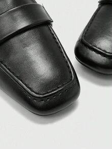 CUCCOO BIZCHIC 黑色方头粗跟时尚简约女式高跟鞋，后系带露跟鞋，适合度假、通勤、百搭装扮 - 黑色 - 查看 6