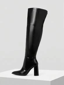 MOTF 时尚尖头粗跟过膝长靴，适合约会和派对