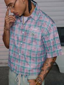 AXEPEAK Assorted Sizes Street Style Turndown Collar Short Sleeve Loose Fit Digital Print Men Shirt