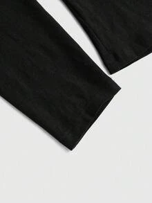 ROMWE Goth Tricou scurt, croit scurt, elastic, negru, cu guler rotund, mărime plus, cu design horror întunecat și misterios - Negru - Vizualizare 3