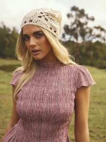 Aralina Fall/Winter Shirred Cap Sleeve High Neck Striped Flowy Mini Dress Perfect For Wedding Guest Outfit And Work Dresses Fairycore Teacher Dress